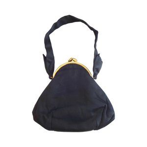 Vintage Black Satin Kiss-Clasp Teardrop Purse "Bags by Josef" France